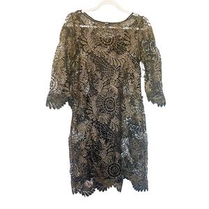 W by Worth Crochet Lace Cocktail Dress Black/Gold Sz 2 Party Holiday NWT